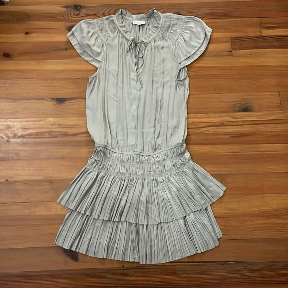 Current Air Gray Split Neck Flutter Sleeve Smocke… - image 4